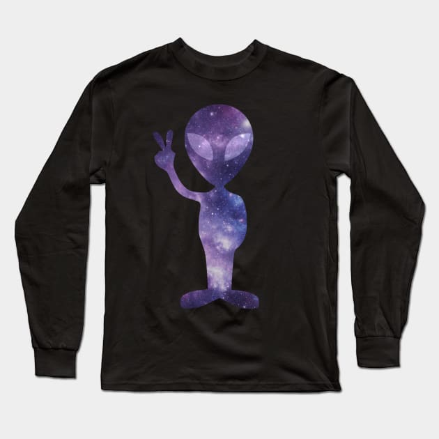 Purple Space Alien Made out of Stars Long Sleeve T-Shirt by DesignsbyZazz